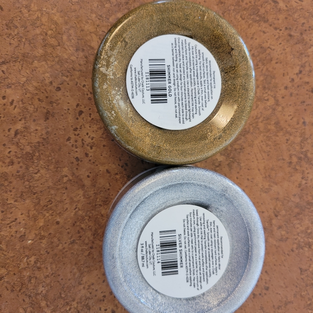 Lot of 2 Opened Chalk Couture Permanent Ink Silver Shimmer and Shimmer Gold